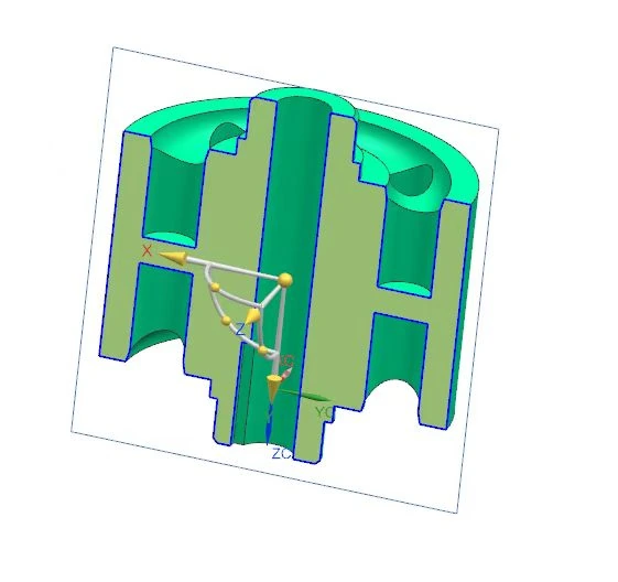Section view of the aluminum core and rubber overmolding structure